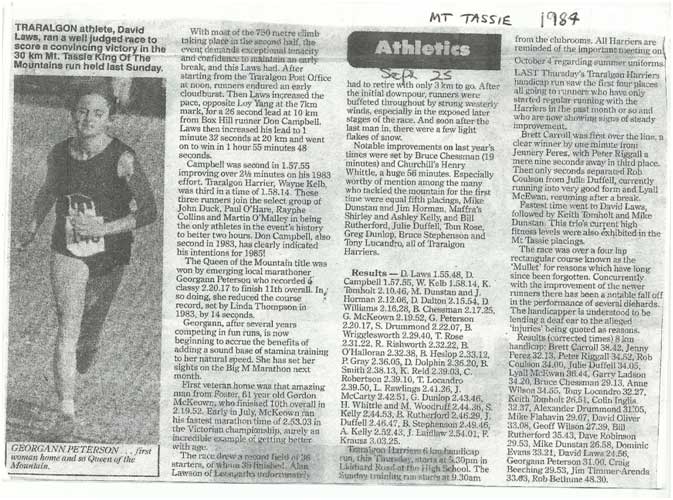 September, 1984 – Traralgon Harriers Mt Tassie Foot Race