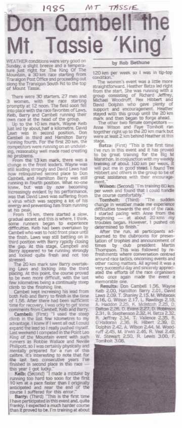 1985 – Traralgon Harriers Mt Tassie Foot Race